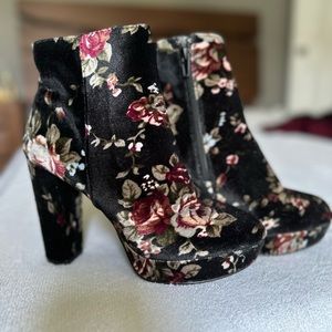 Charlotte Russe Floral Velvet Heeled Boots